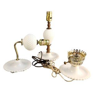 Vintage White Milk Glass Hobnail Table & Wall Lamps Set Of 3 For Parts/Repair